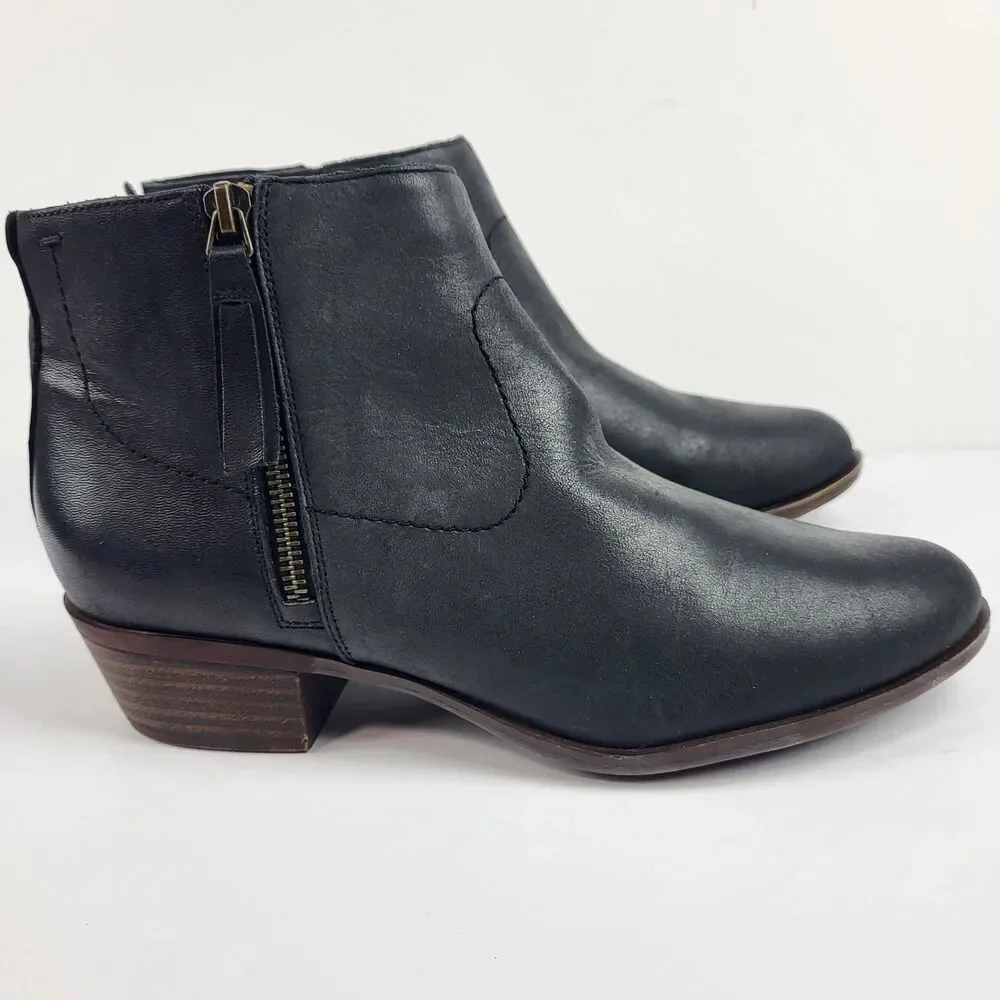 Lucky Brand Women’s Basel Side Zip Ankle charcoal black Leather Booties Size 9M